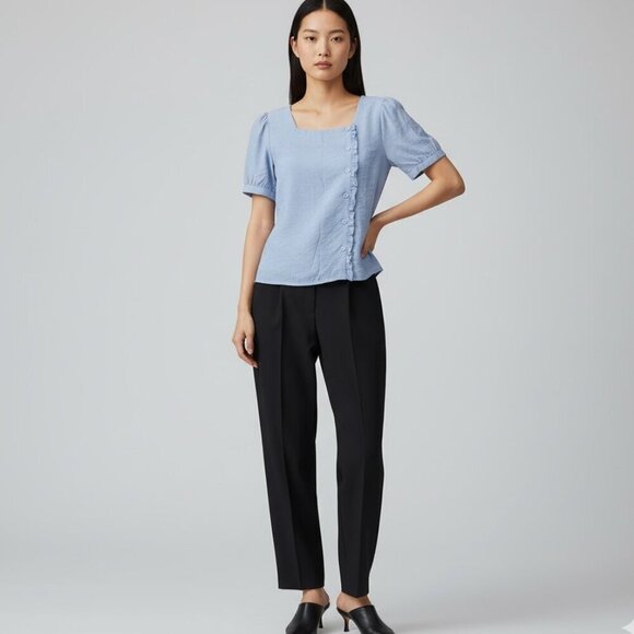 Emerge Blue Ruffle Button Blouse - Picture 6 of 6